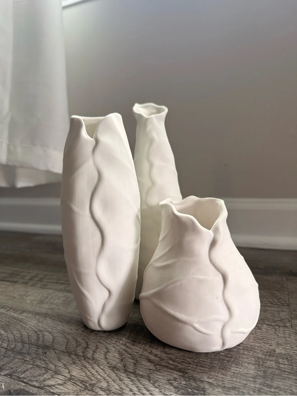 Neutral White Ceramic Leaf Vase Set of 3 - Home Accents